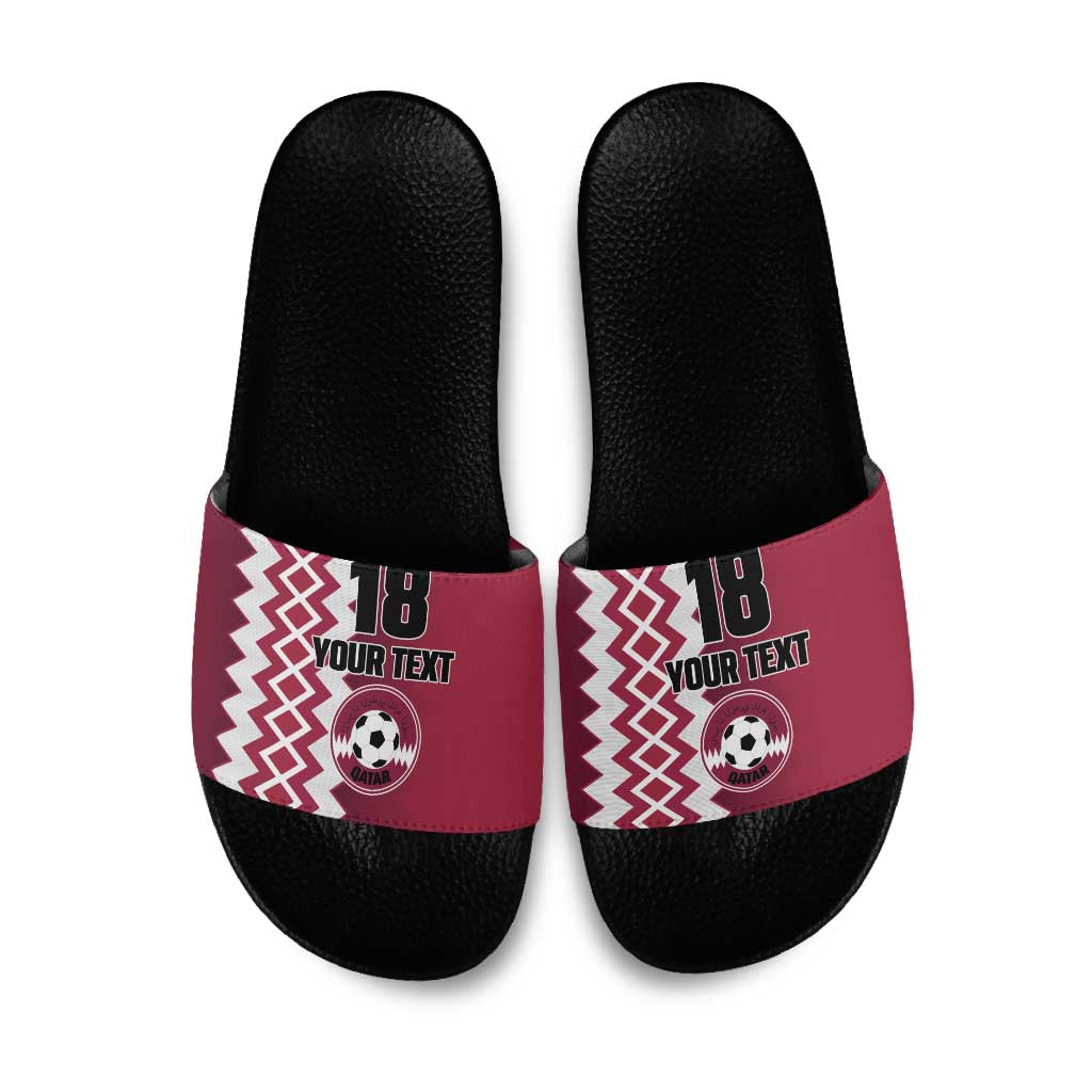 Custom Qatar Football Slide Sandals Maroon One Go Champion - Wonder Print Shop