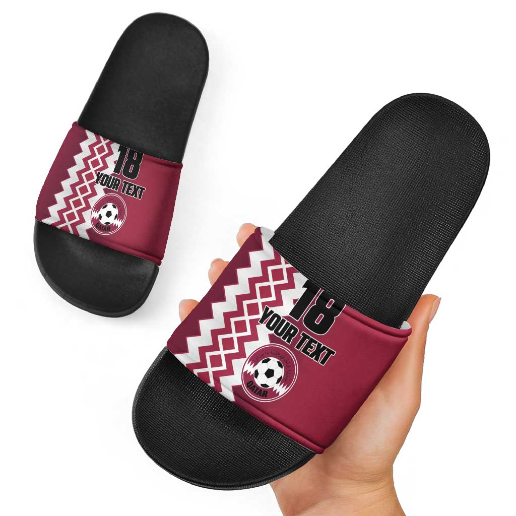 Custom Qatar Football Slide Sandals Maroon One Go Champion - Wonder Print Shop