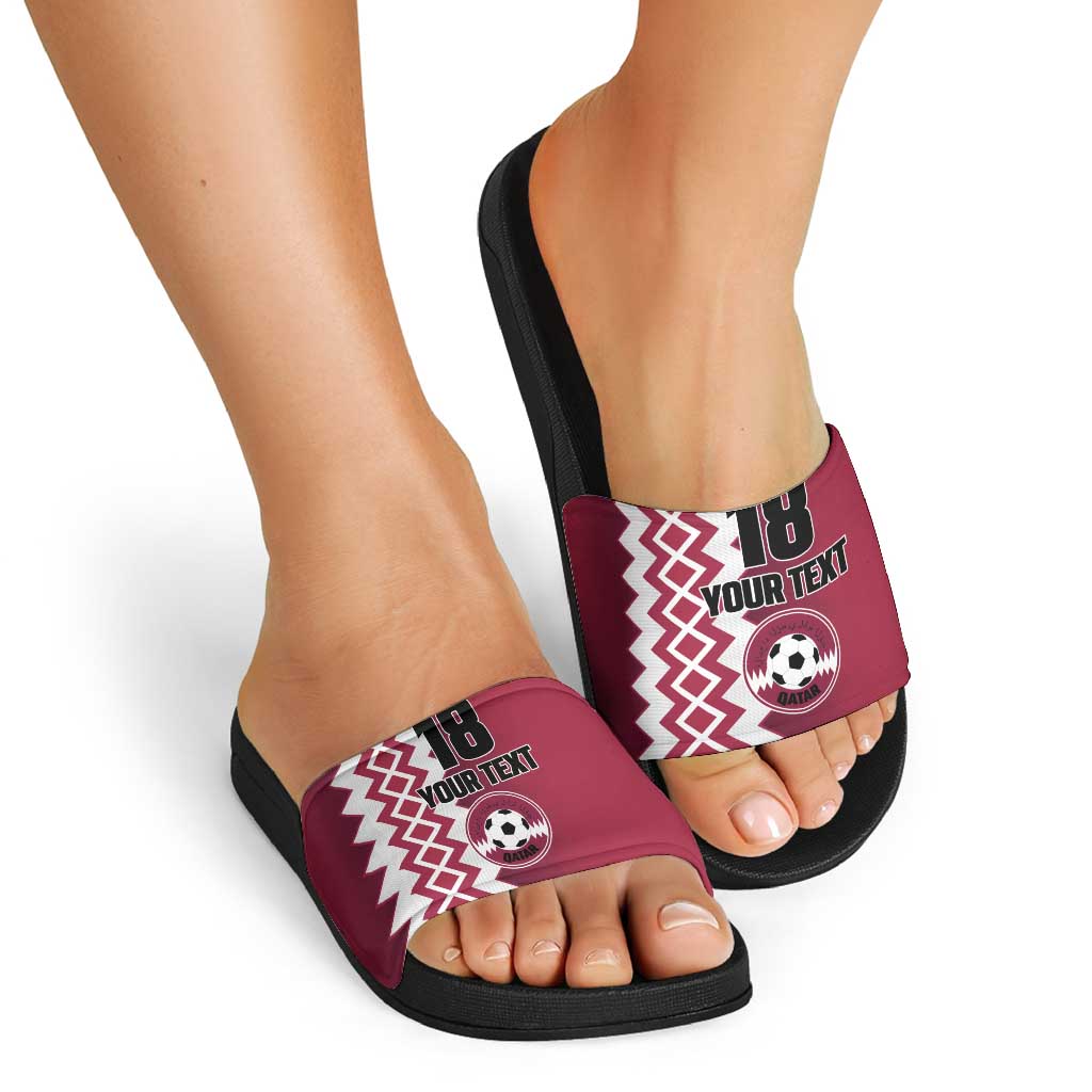 Custom Qatar Football Slide Sandals Maroon One Go Champion - Wonder Print Shop
