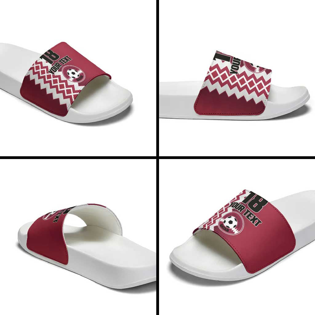 Custom Qatar Football Slide Sandals Maroon One Go Champion - Wonder Print Shop