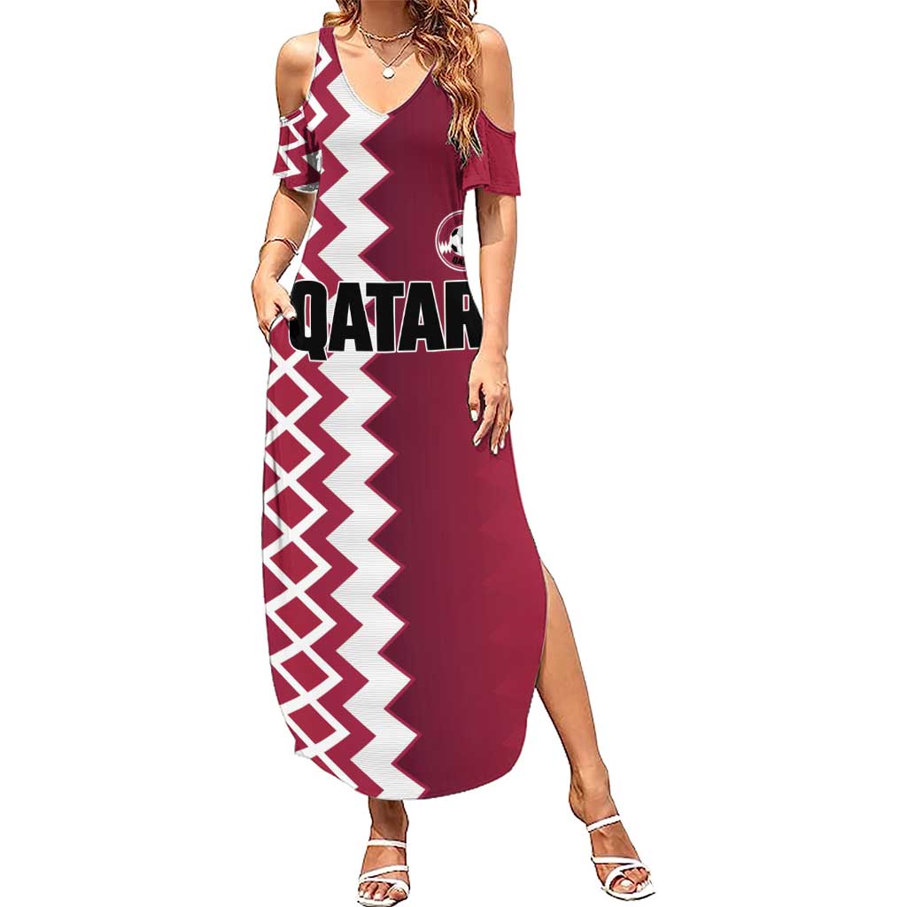 Custom Qatar Football Summer Maxi Dress Maroon One Go Champion - Wonder Print Shop