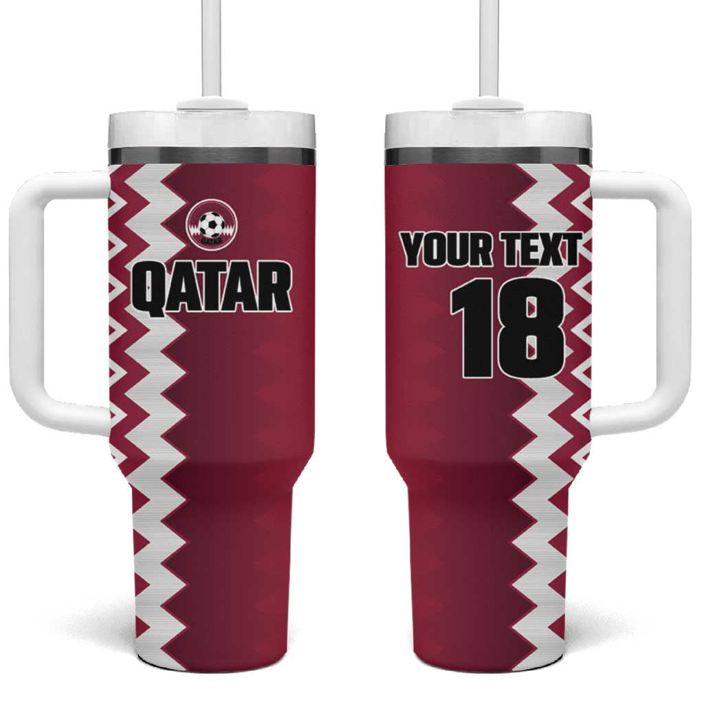 Custom Qatar Football Tumbler With Handle Maroon One Go Champion - Wonder Print Shop