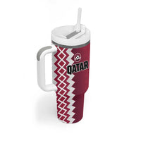 Custom Qatar Football Tumbler With Handle Maroon One Go Champion - Wonder Print Shop