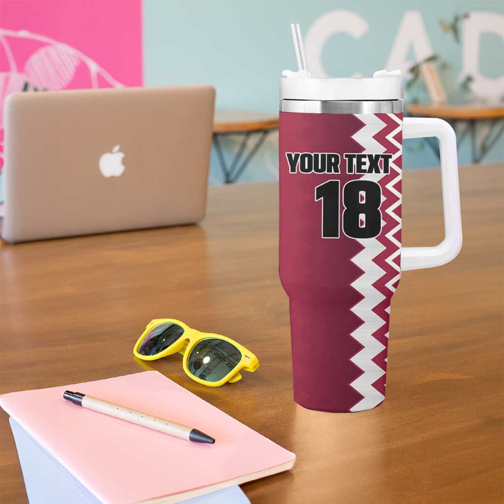 Custom Qatar Football Tumbler With Handle Maroon One Go Champion - Wonder Print Shop