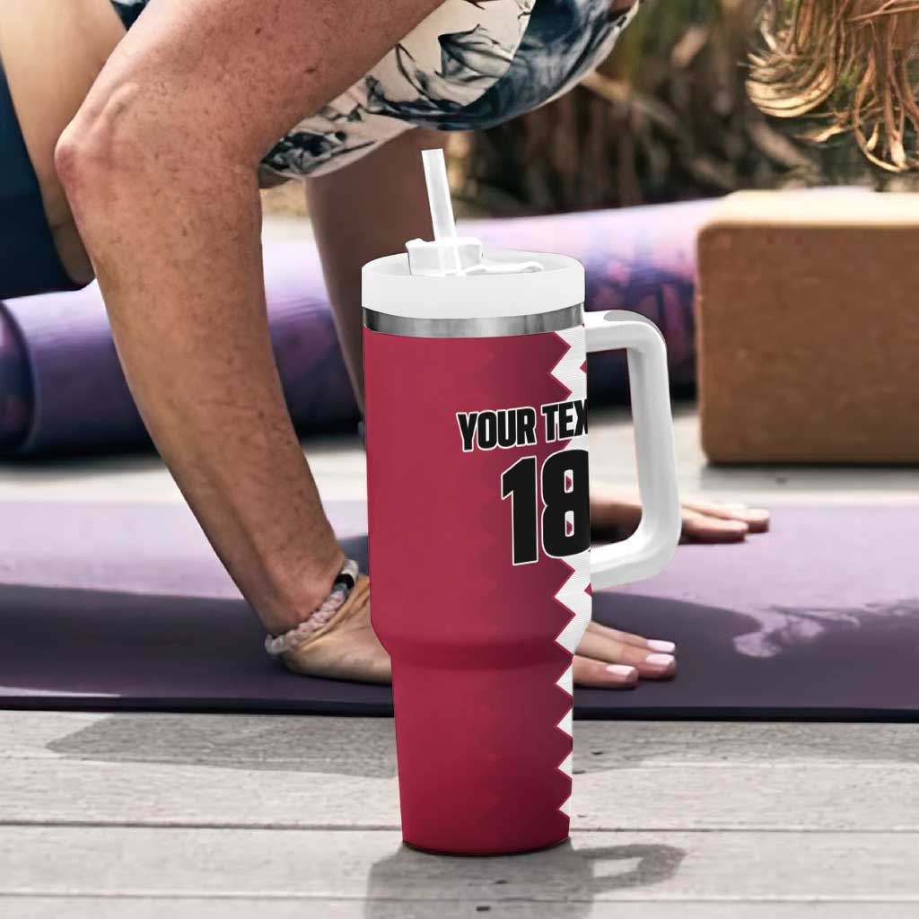 Custom Qatar Football Tumbler With Handle Maroon One Go Champion - Wonder Print Shop