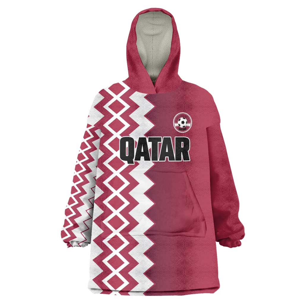 Custom Qatar Football Wearable Blanket Hoodie Maroon One Go Champion - Wonder Print Shop