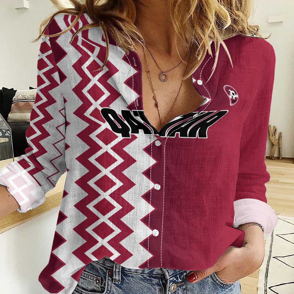 Custom Qatar Football Women Casual Shirt Maroon One Go Champion - Wonder Print Shop