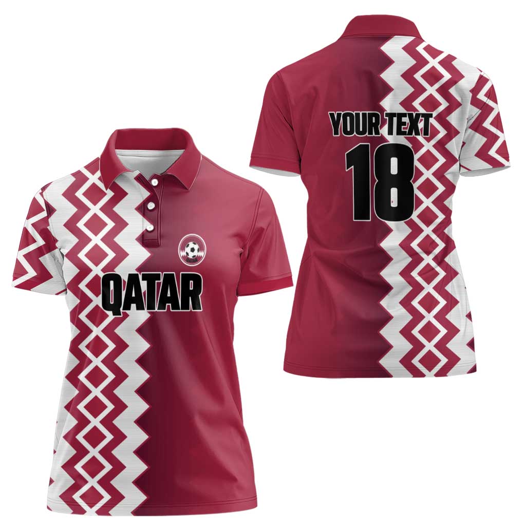 Custom Qatar Football Women Polo Shirt Maroon One Go Champion - Wonder Print Shop