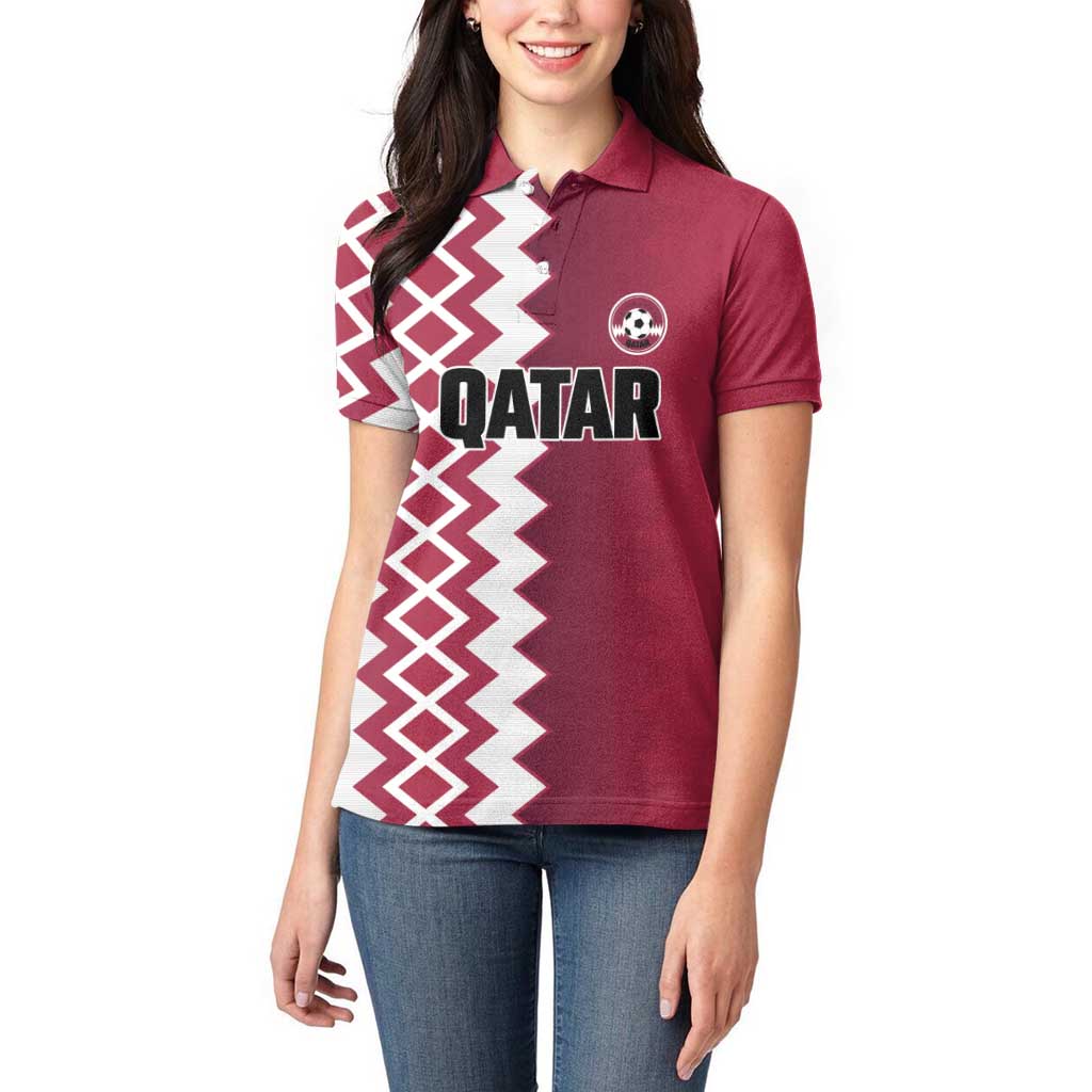 Custom Qatar Football Women Polo Shirt Maroon One Go Champion - Wonder Print Shop