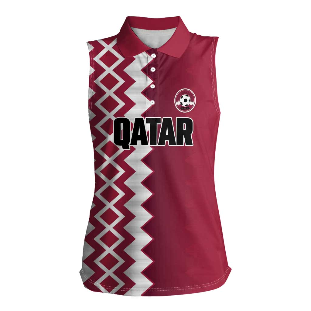 Custom Qatar Football Women Sleeveless Polo Shirt Maroon One Go Champion - Wonder Print Shop