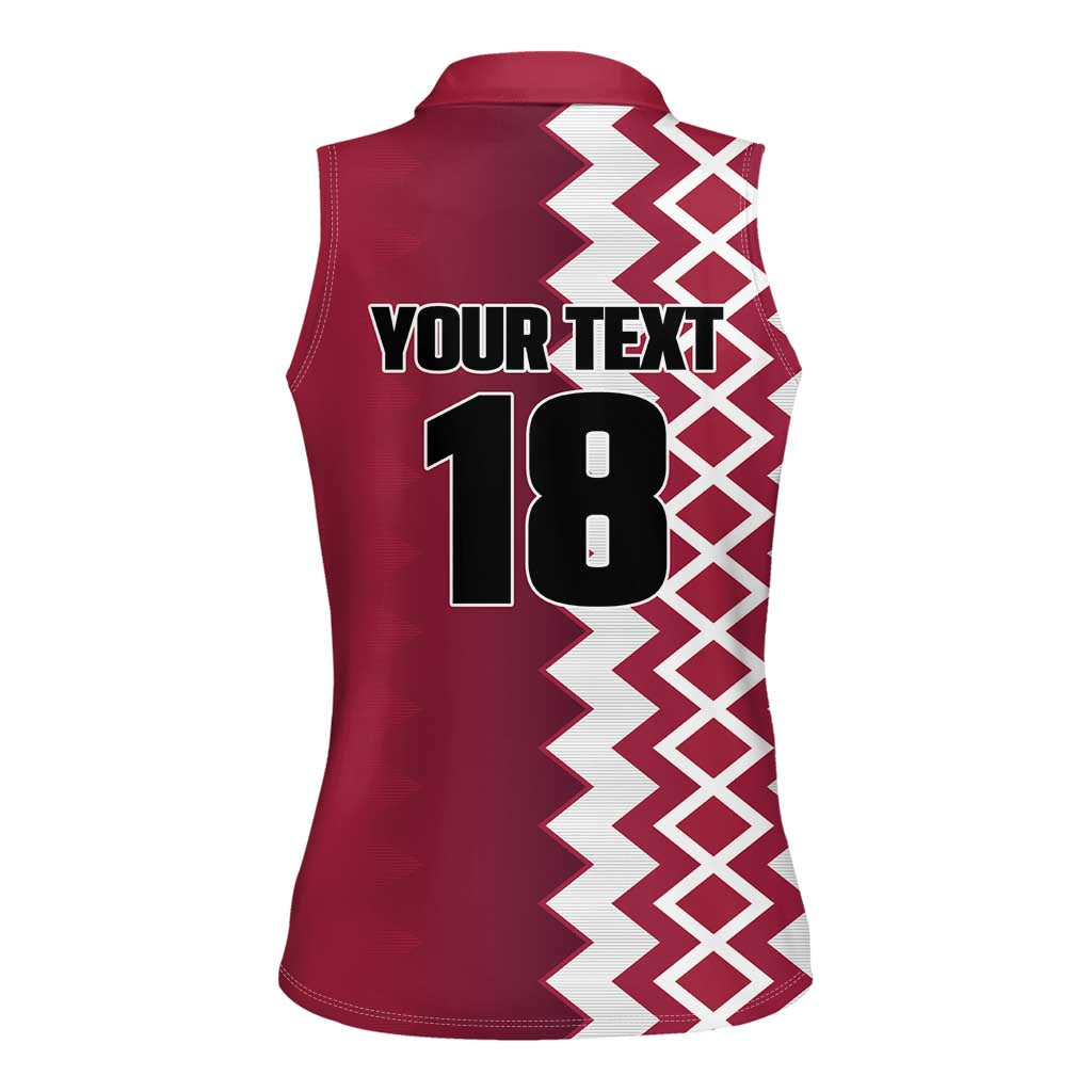 Custom Qatar Football Women Sleeveless Polo Shirt Maroon One Go Champion - Wonder Print Shop