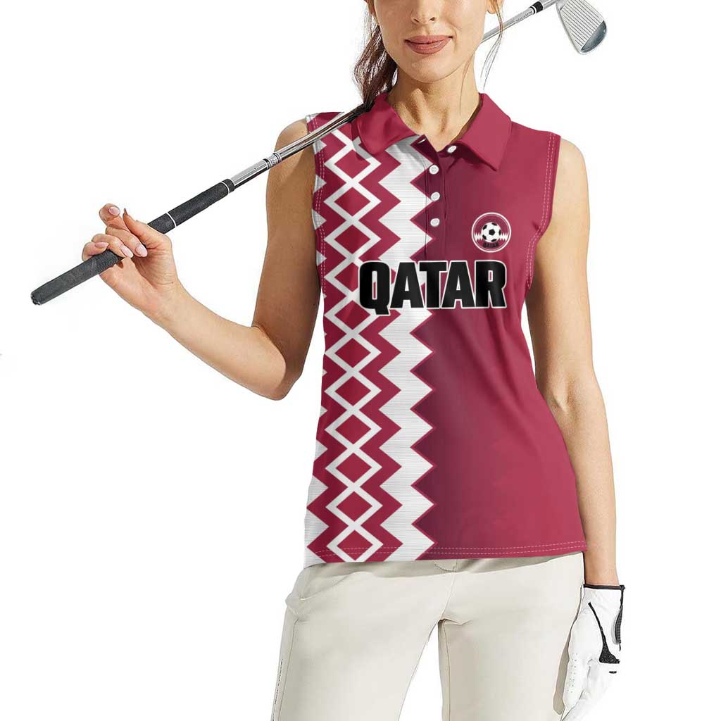 Custom Qatar Football Women Sleeveless Polo Shirt Maroon One Go Champion - Wonder Print Shop