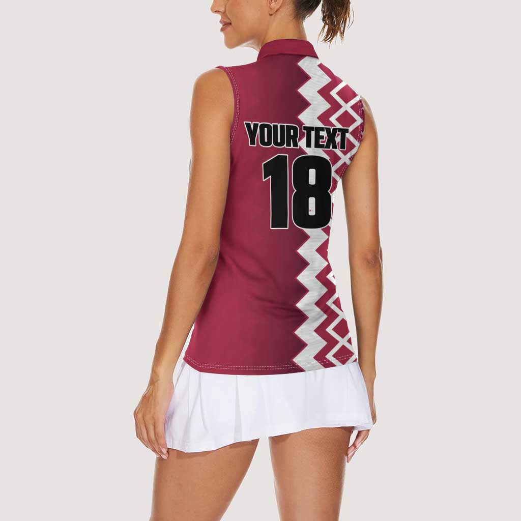 Custom Qatar Football Women Sleeveless Polo Shirt Maroon One Go Champion - Wonder Print Shop