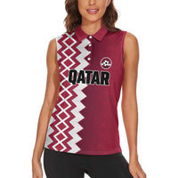 Custom Qatar Football Women Sleeveless Polo Shirt Maroon One Go Champion - Wonder Print Shop