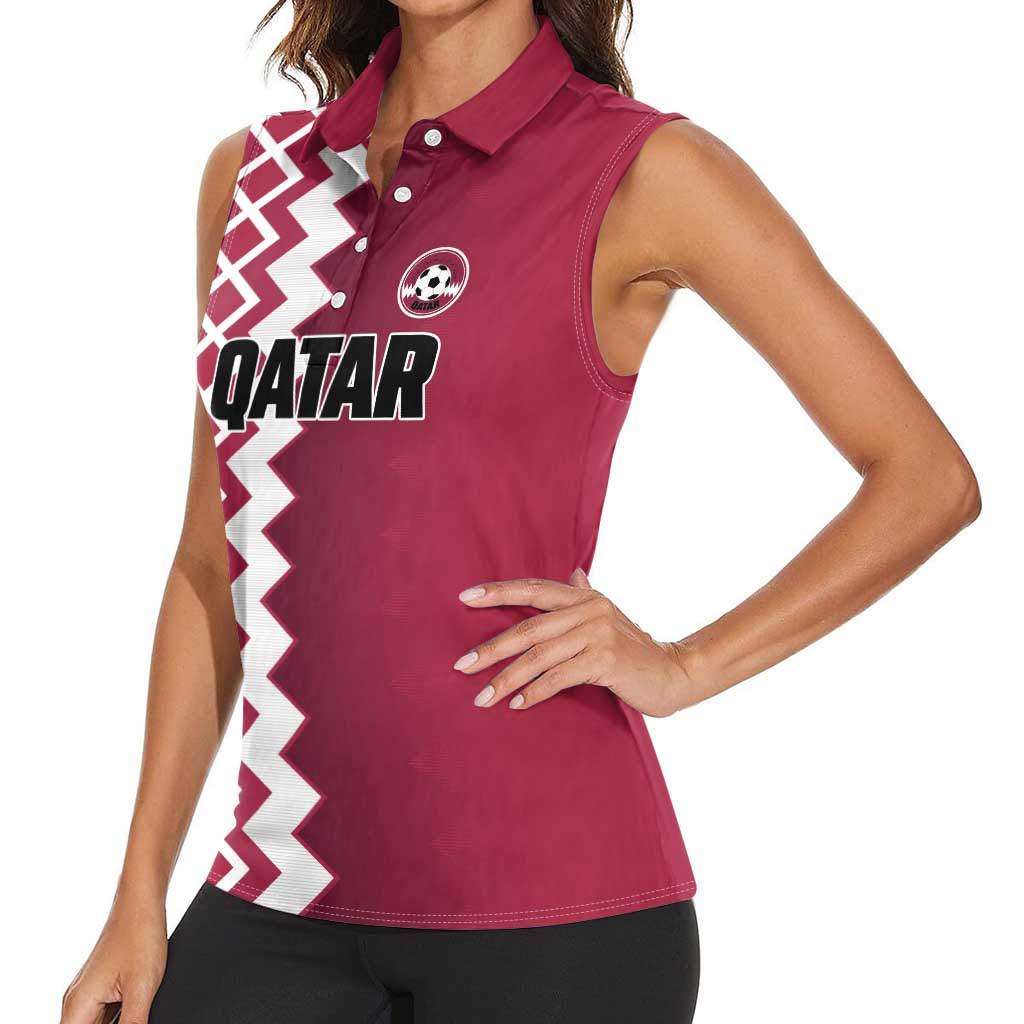 Custom Qatar Football Women Sleeveless Polo Shirt Maroon One Go Champion - Wonder Print Shop