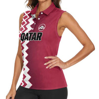 Custom Qatar Football Women Sleeveless Polo Shirt Maroon One Go Champion - Wonder Print Shop