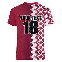 Custom Qatar Football Women V-Neck T-Shirt Maroon One Go Champion - Wonder Print Shop