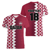 Custom Qatar Football Women V-Neck T-Shirt Maroon One Go Champion - Wonder Print Shop