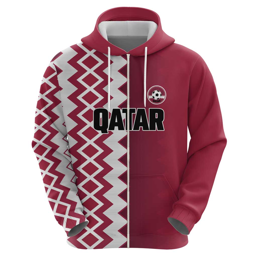 Custom Qatar Football Zip Hoodie Maroon One Go Champion - Wonder Print Shop