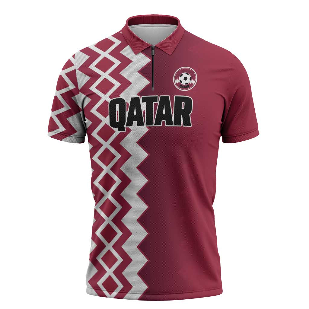 Custom Qatar Football Zipper Polo Shirt Maroon One Go Champion - Wonder Print Shop