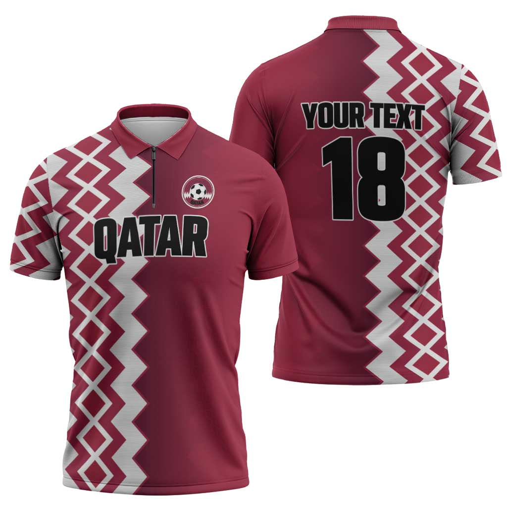 Custom Qatar Football Zipper Polo Shirt Maroon One Go Champion - Wonder Print Shop