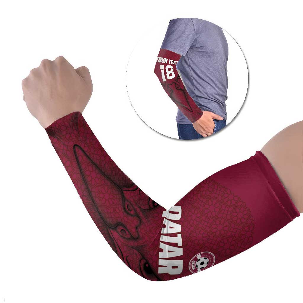 Custom Qatar Football Arm Sleeves Maroon Falcon Spirit Red Version - Wonder Print Shop