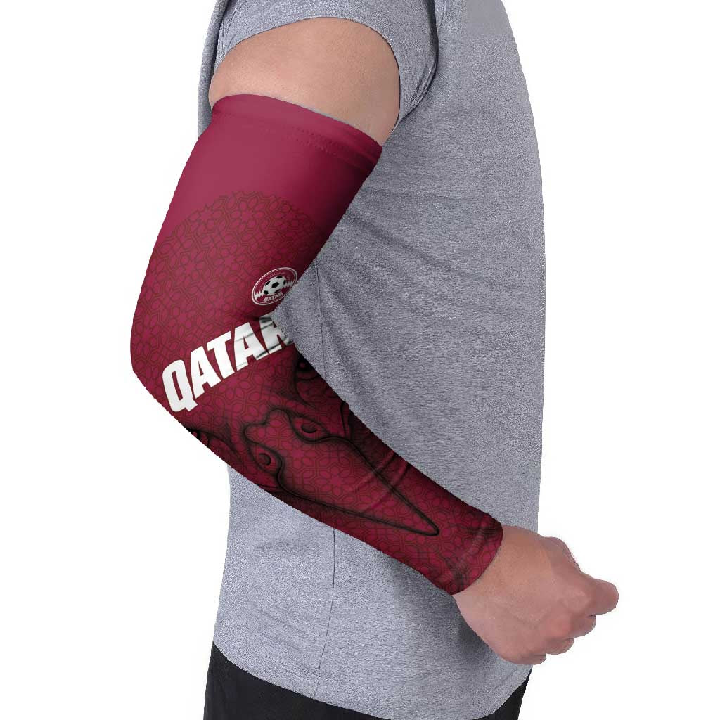 Custom Qatar Football Arm Sleeves Maroon Falcon Spirit Red Version - Wonder Print Shop