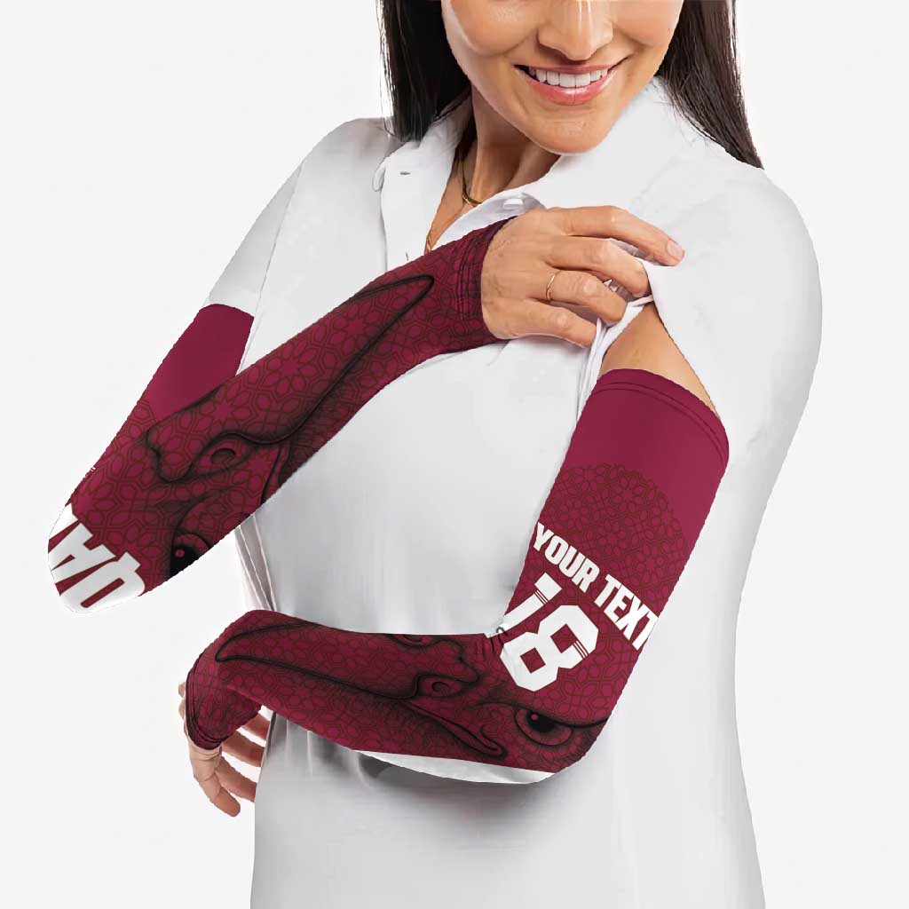Custom Qatar Football Arm Sleeves Maroon Falcon Spirit Red Version - Wonder Print Shop