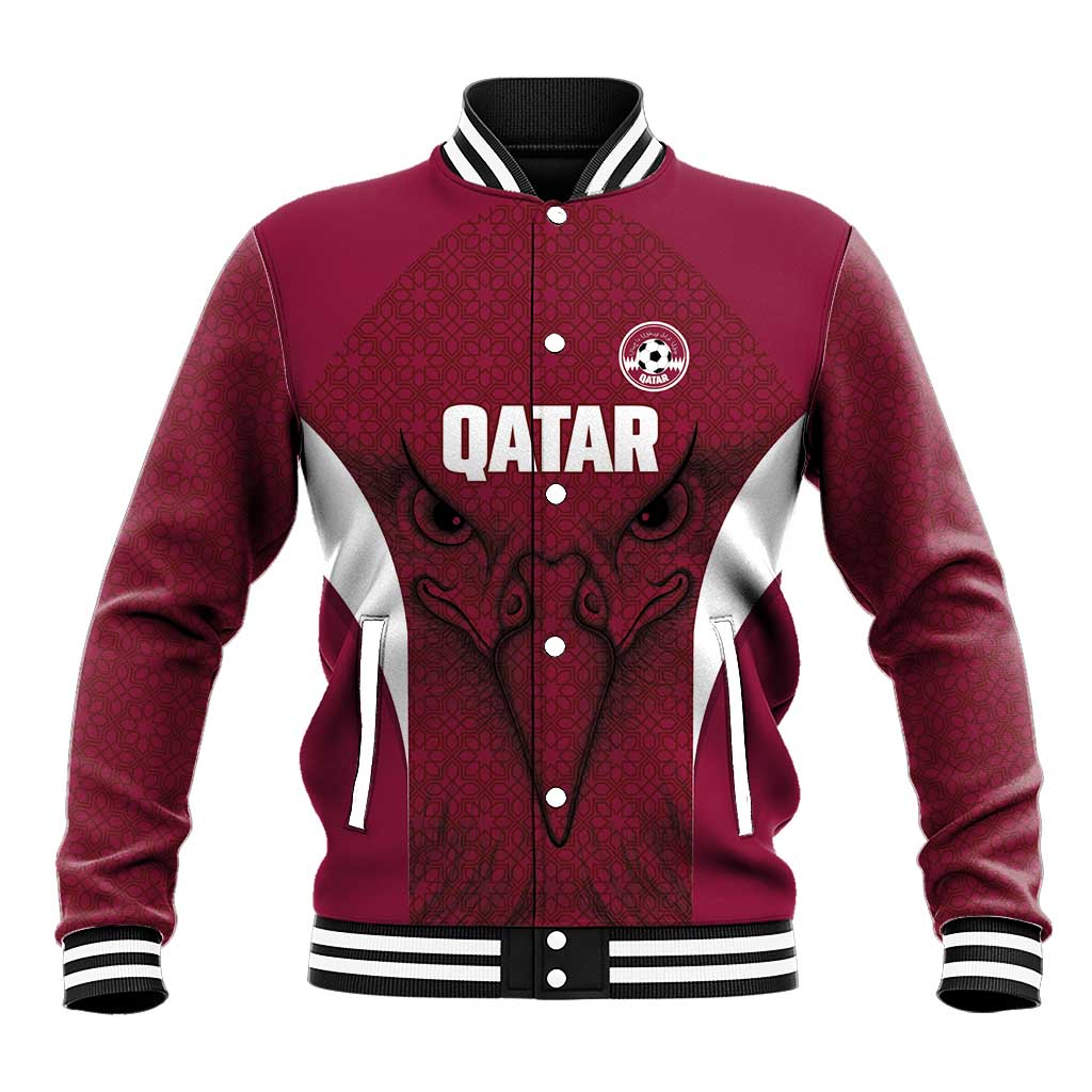Custom Qatar Football Baseball Jacket Maroon Falcon Spirit Red Version - Wonder Print Shop