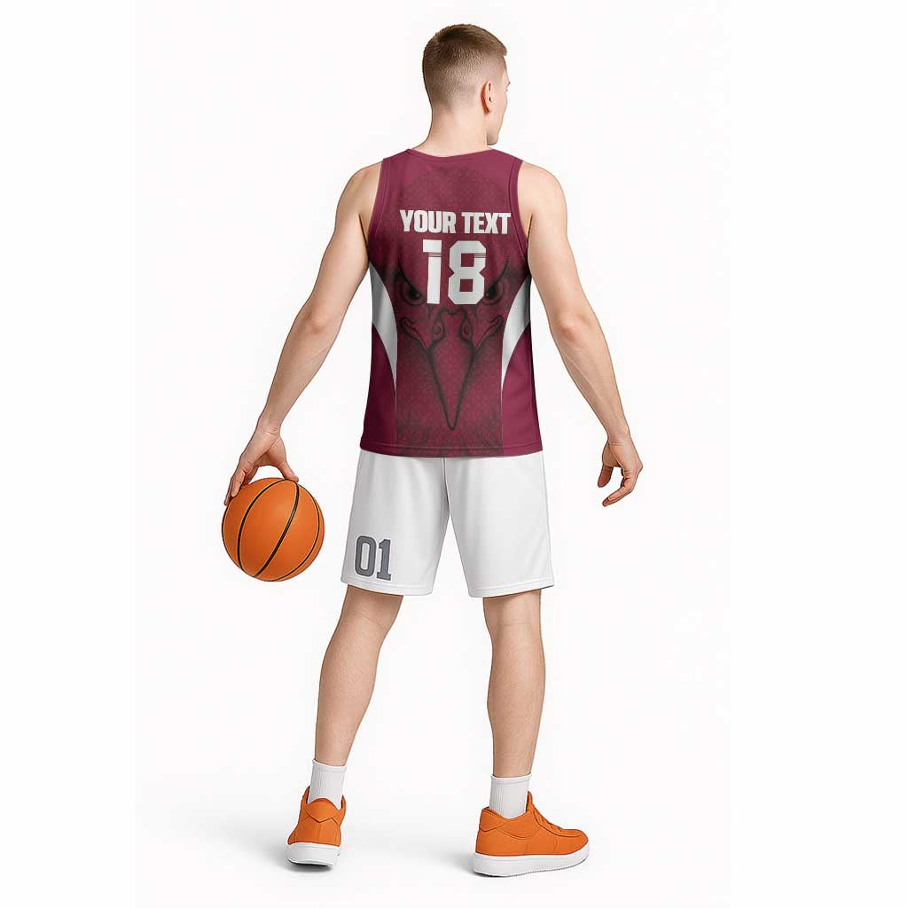 Custom Qatar Football Basketball Jersey Maroon Falcon Spirit Red Version - Wonder Print Shop