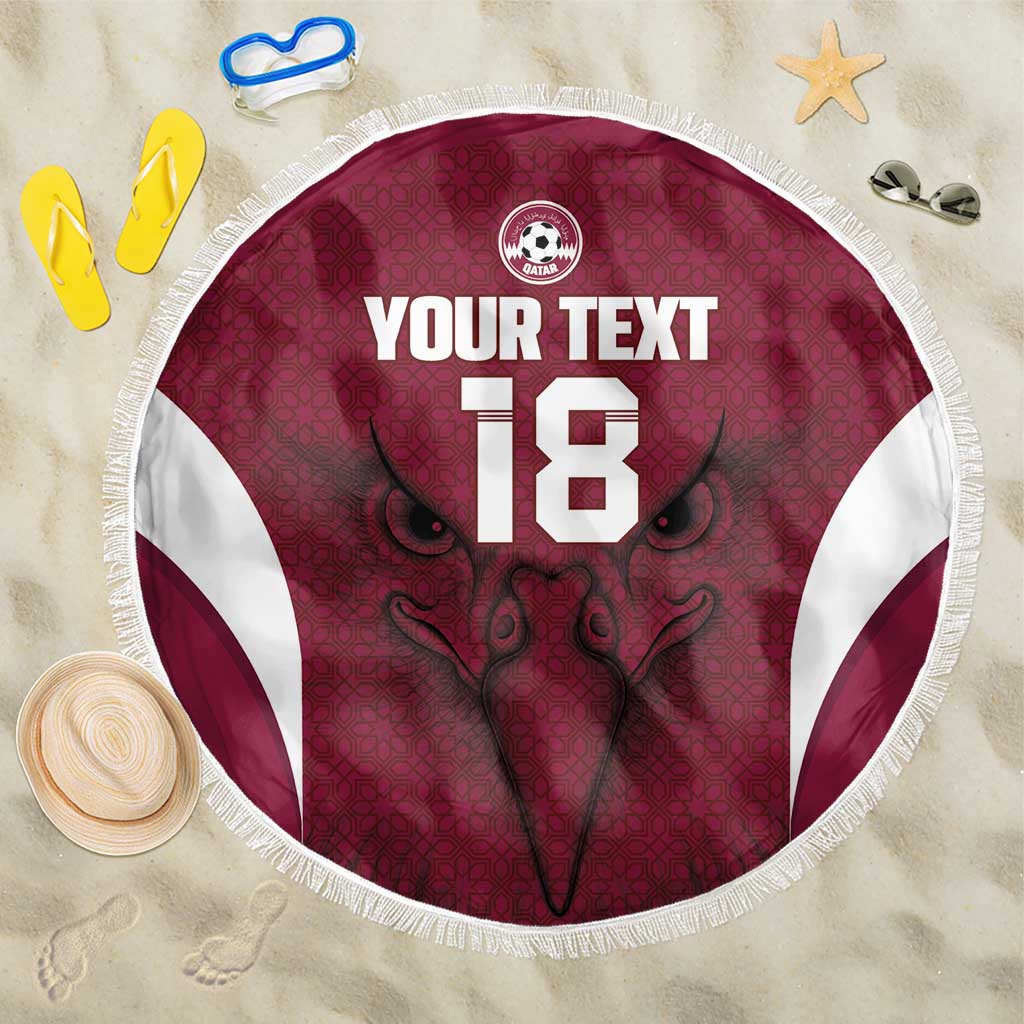 Custom Qatar Football Beach Blanket Maroon Falcon Spirit Red Version - Wonder Print Shop
