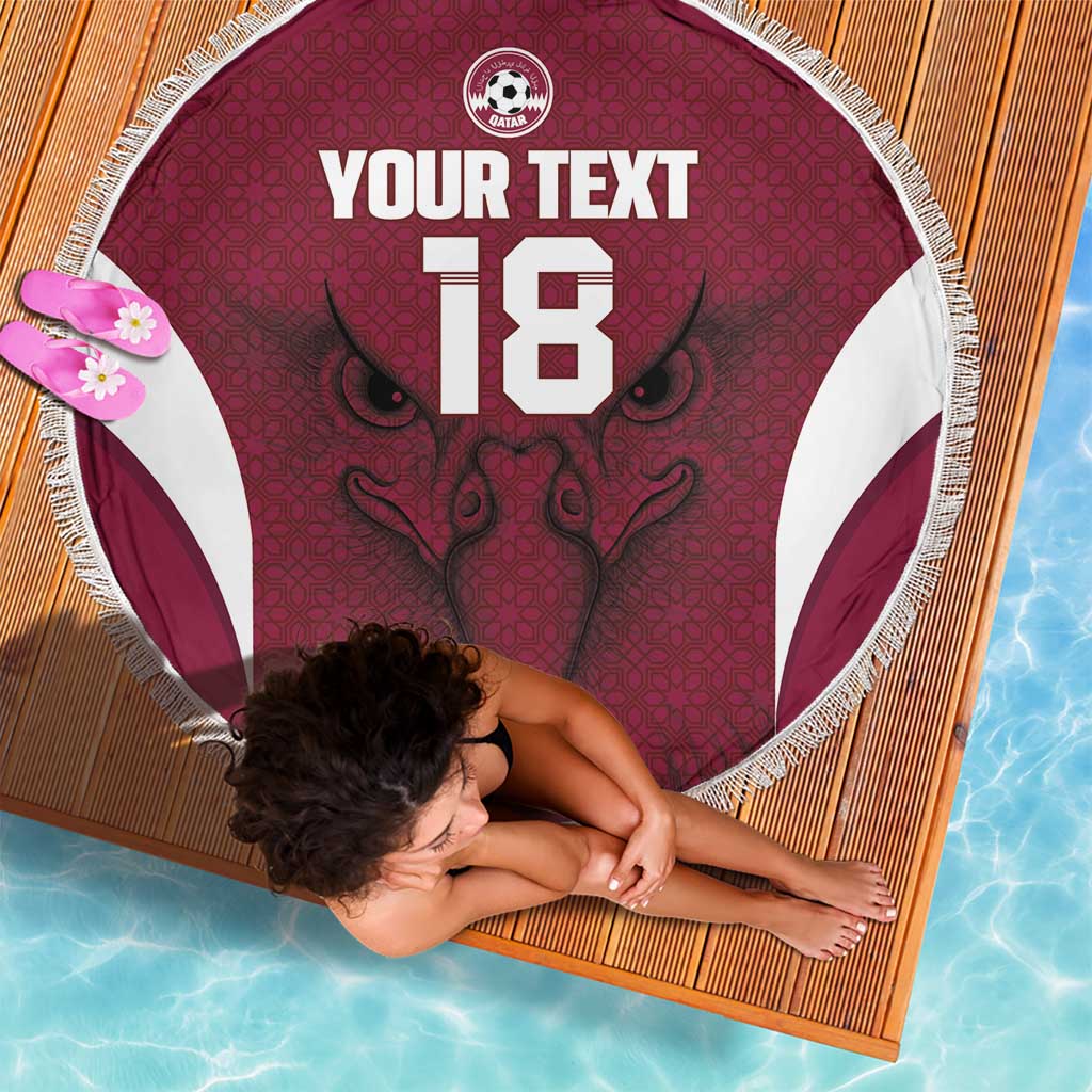 Custom Qatar Football Beach Blanket Maroon Falcon Spirit Red Version - Wonder Print Shop