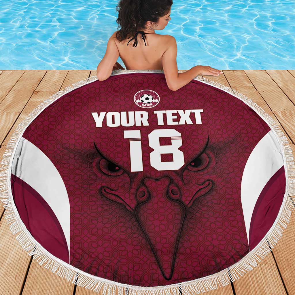Custom Qatar Football Beach Blanket Maroon Falcon Spirit Red Version - Wonder Print Shop