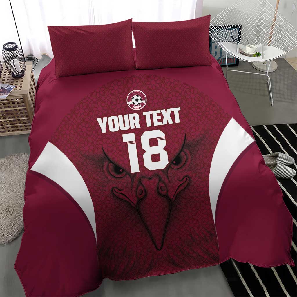 Custom Qatar Football Bedding Set Maroon Falcon Spirit Red Version - Wonder Print Shop