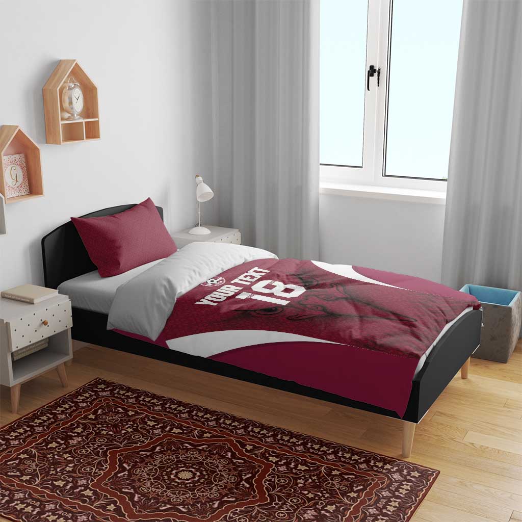 Custom Qatar Football Bedding Set Maroon Falcon Spirit Red Version - Wonder Print Shop