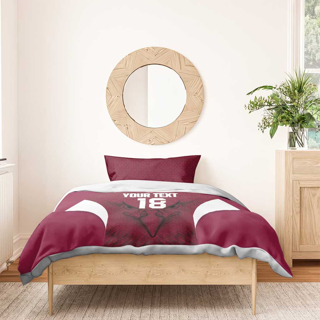 Custom Qatar Football Bedding Set Maroon Falcon Spirit Red Version - Wonder Print Shop