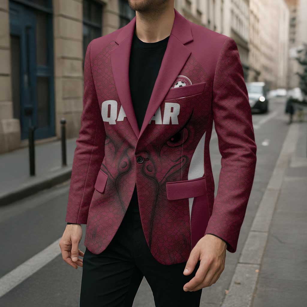 Custom Qatar Football Blazer Maroon Falcon Spirit Red Version - Wonder Print Shop