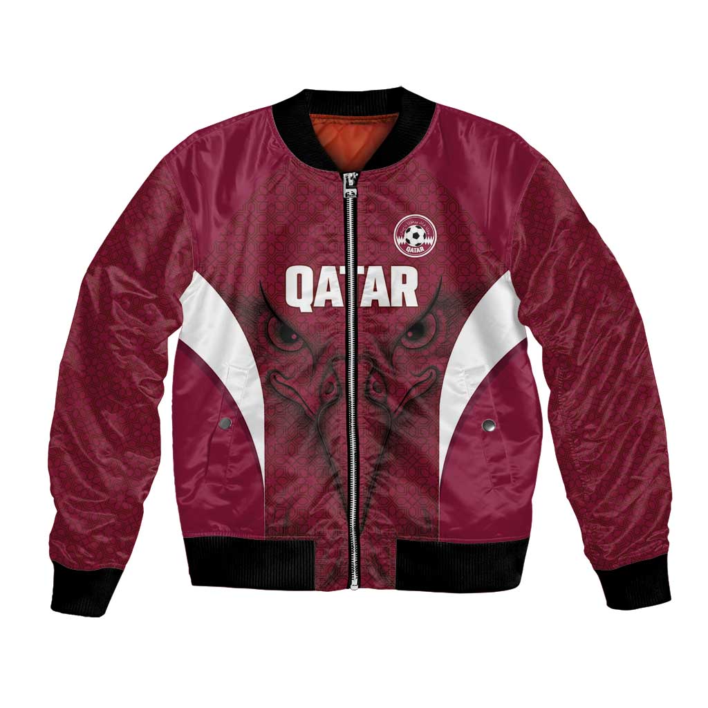 Custom Qatar Football Bomber Jacket Maroon Falcon Spirit Red Version - Wonder Print Shop