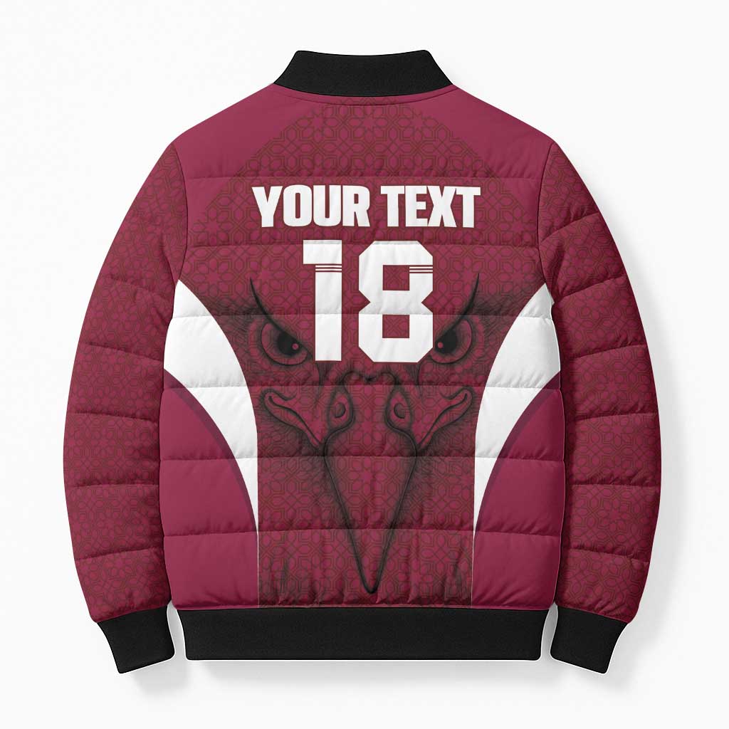 Custom Qatar Football Bomber Puffer Jacket Maroon Falcon Spirit Red Version - Wonder Print Shop