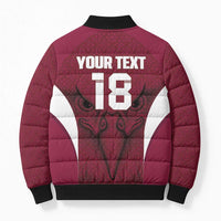 Custom Qatar Football Bomber Puffer Jacket Maroon Falcon Spirit Red Version - Wonder Print Shop