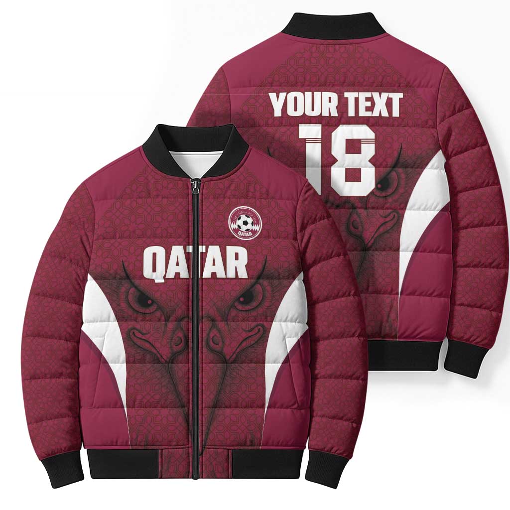 Custom Qatar Football Bomber Puffer Jacket Maroon Falcon Spirit Red Version - Wonder Print Shop