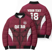 Custom Qatar Football Bomber Puffer Jacket Maroon Falcon Spirit Red Version - Wonder Print Shop