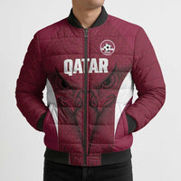 Custom Qatar Football Bomber Puffer Jacket Maroon Falcon Spirit Red Version - Wonder Print Shop