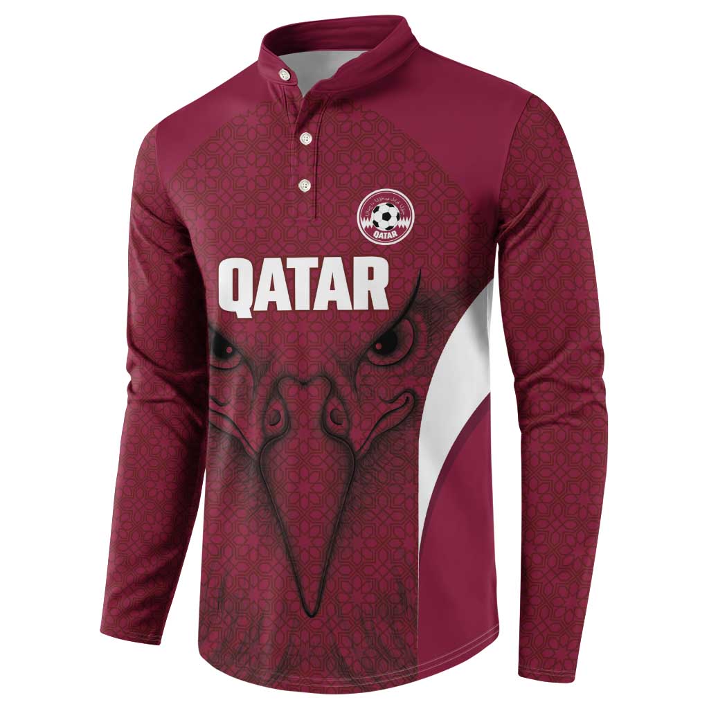 Custom Qatar Football Button Sweatshirt Maroon Falcon Spirit Red Version - Wonder Print Shop
