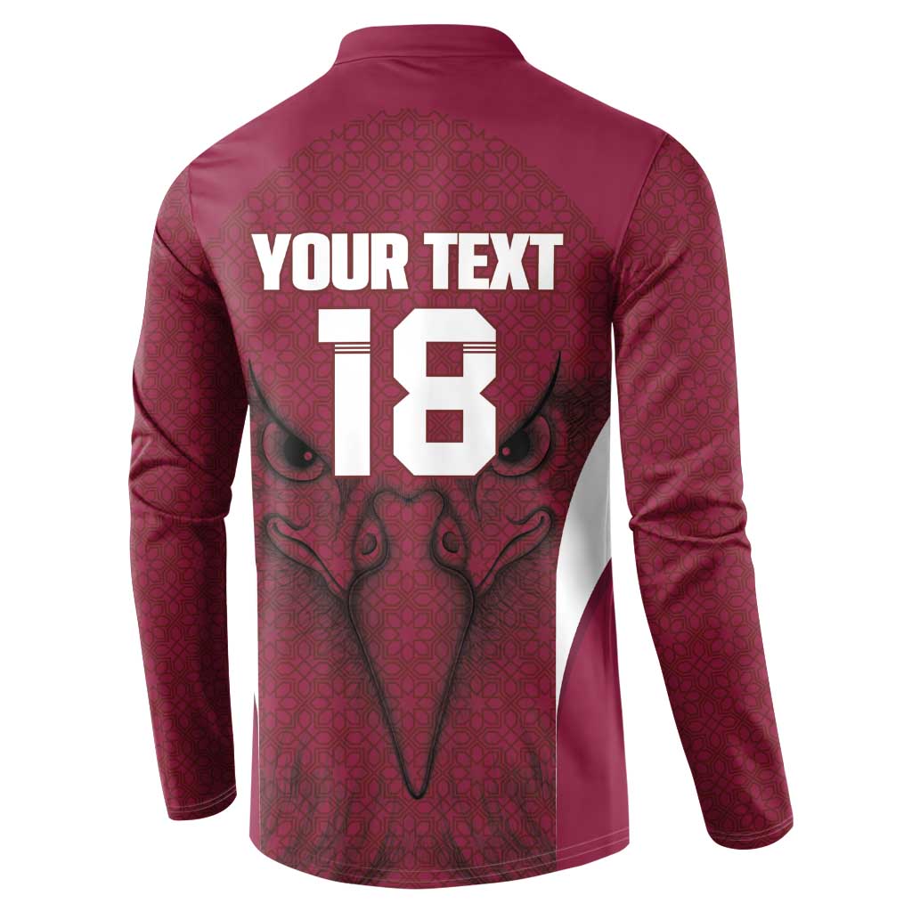 Custom Qatar Football Button Sweatshirt Maroon Falcon Spirit Red Version - Wonder Print Shop