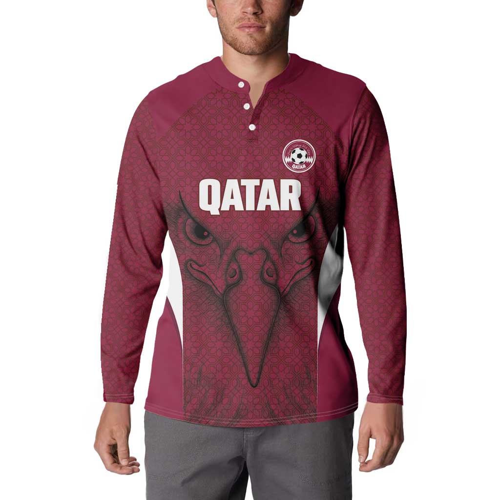 Custom Qatar Football Button Sweatshirt Maroon Falcon Spirit Red Version - Wonder Print Shop