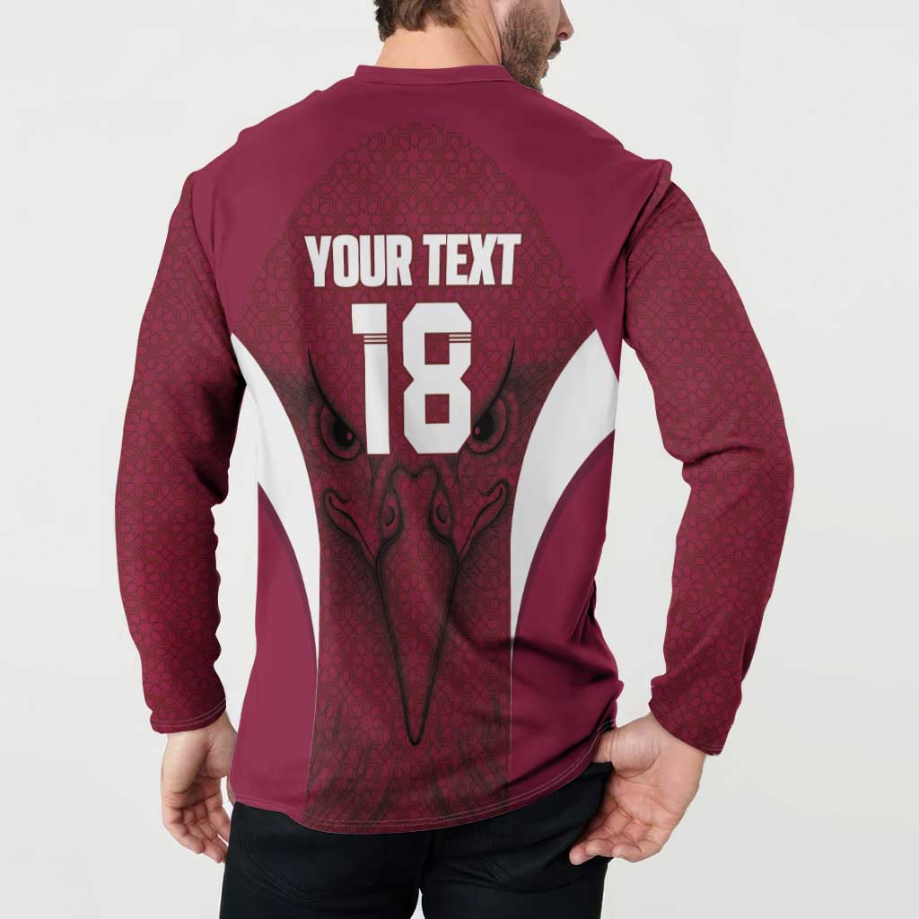 Custom Qatar Football Button Sweatshirt Maroon Falcon Spirit Red Version - Wonder Print Shop
