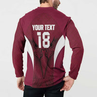 Custom Qatar Football Button Sweatshirt Maroon Falcon Spirit Red Version - Wonder Print Shop