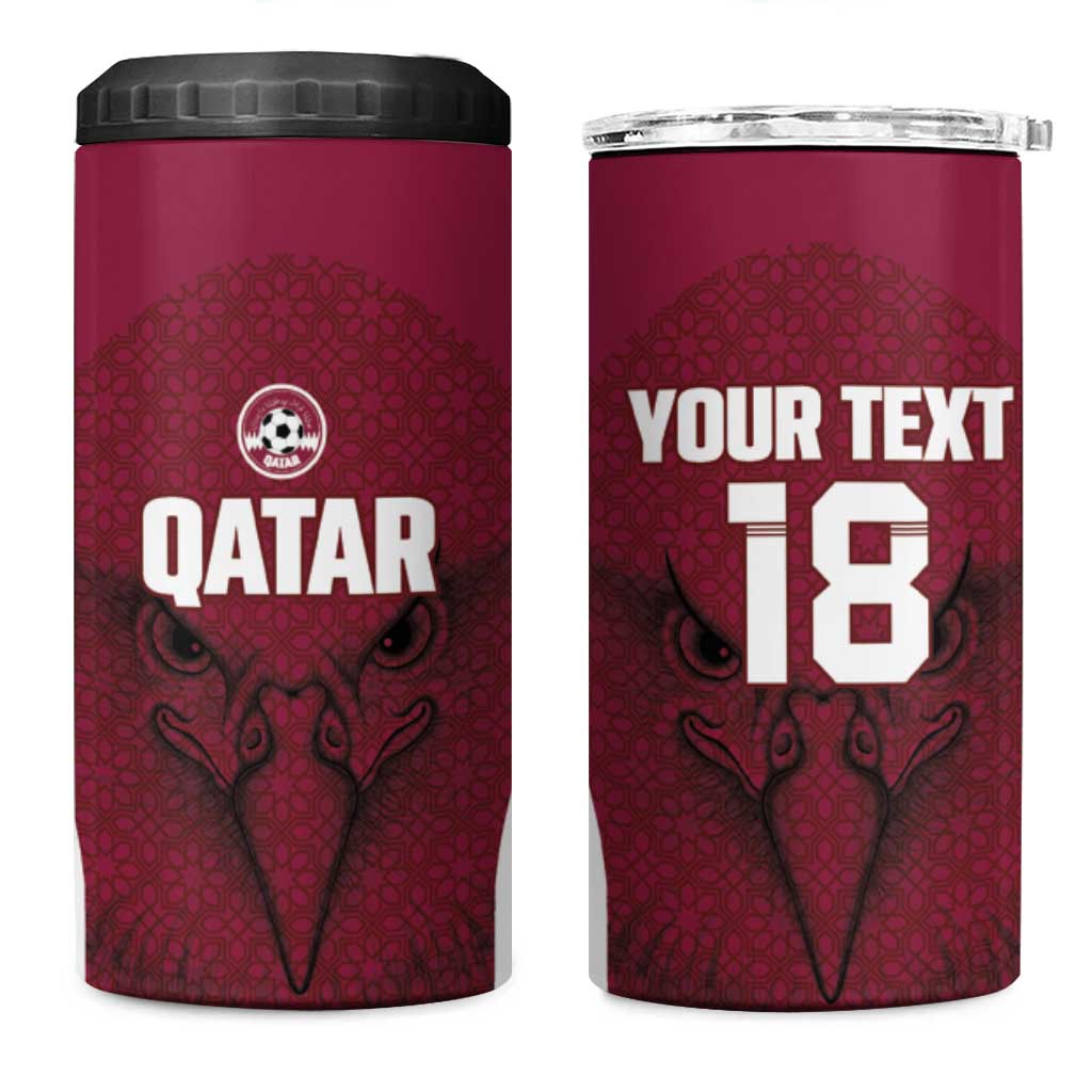 Custom Qatar Football 4 in 1 Can Cooler Tumbler Maroon Falcon Spirit Red Version - Wonder Print Shop