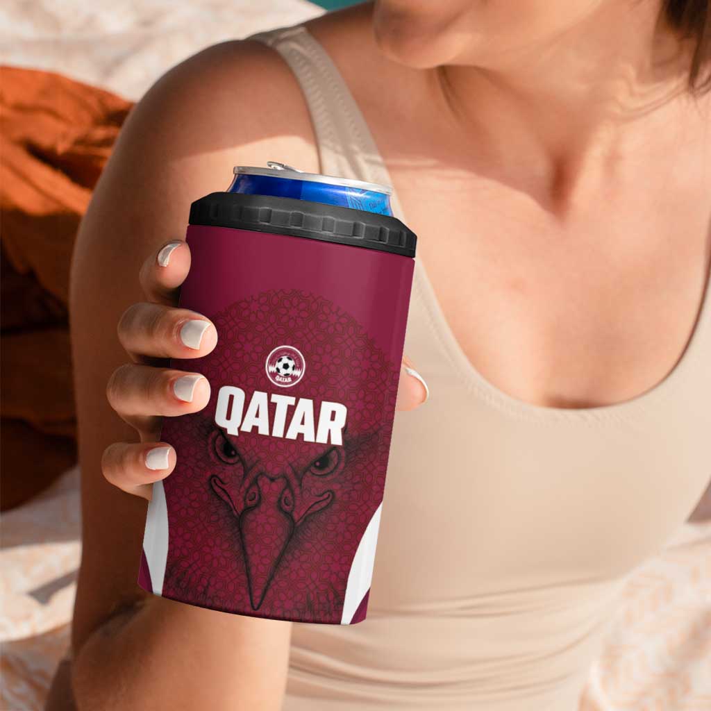 Custom Qatar Football 4 in 1 Can Cooler Tumbler Maroon Falcon Spirit Red Version - Wonder Print Shop